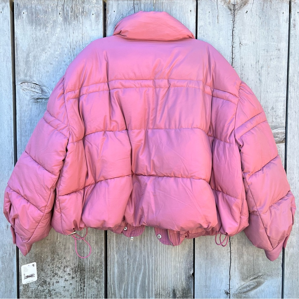 NWT Free People mauve pink rose full zip oversized winter puffer jacket - Picture 12 of 14